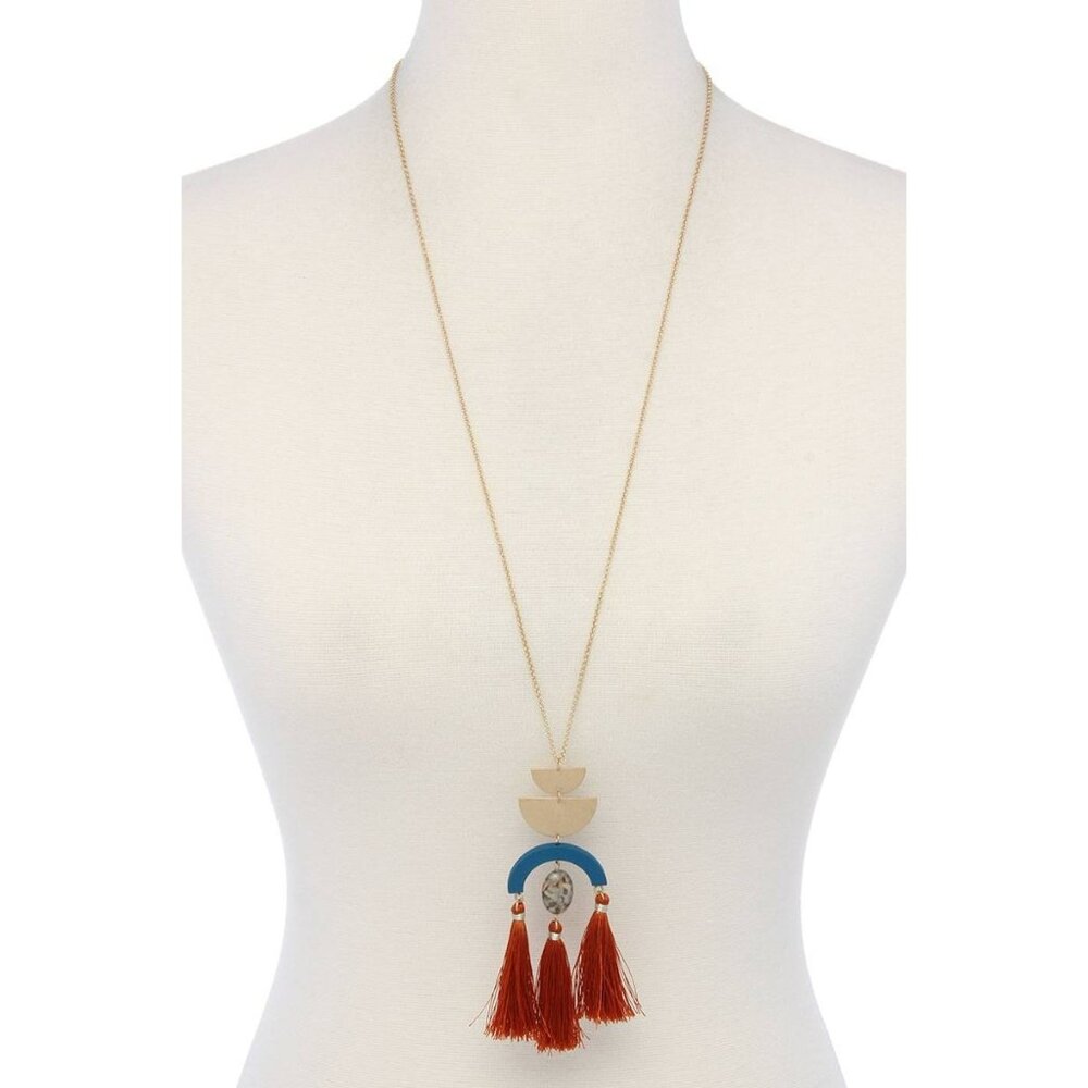 Half circle metal tassel pendant necklace